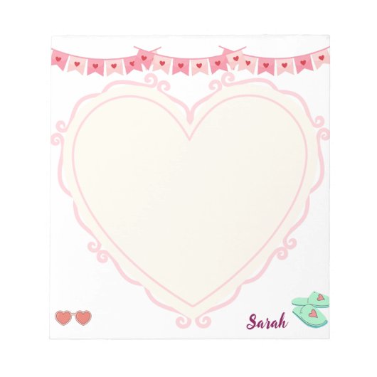 Monogramm gürtelige Herzen Rosa Hintergrund Pastel Notizblock (Vorderseite)