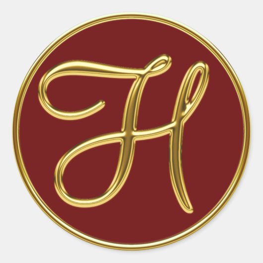 Monogramm H in 3D-Gold Runder Aufkleber (Vorderseite)