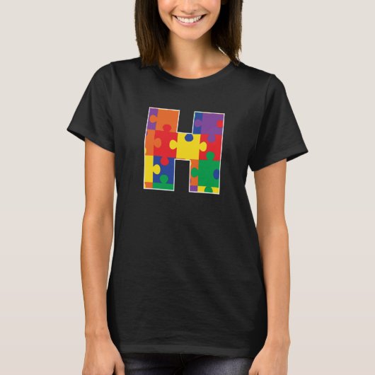 Monogramm H in mehrfarbigen Puzzleteilen T-Shirt (Vorderseite)