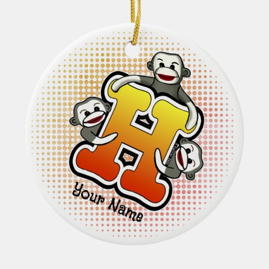 Monogramm H Sockenaffe Keramik Ornament (Vorne)