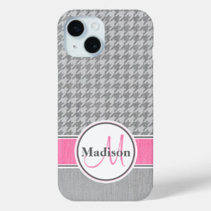 Monogramm Hahnentrittmuster Muster Grau und Rosa Case-Mate iPhone Hülle