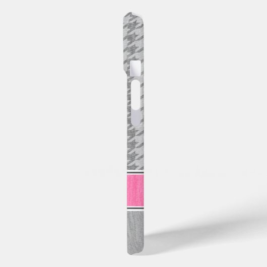 Monogramm Hahnentrittmuster Muster Grau und Rosa Case-Mate iPhone Hülle (Rückseite / Links)