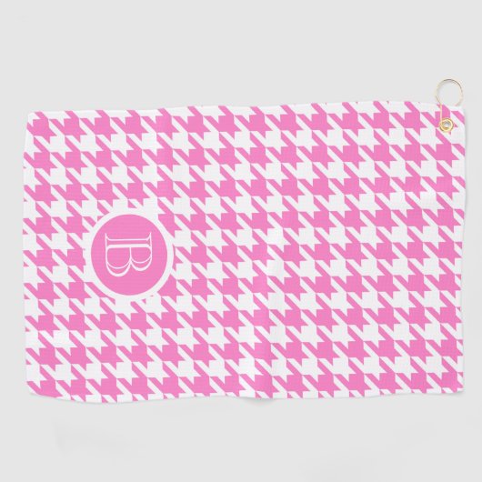 Monogramm Hahnentrittmuster Rosa weiß Personalisie Golfhandtuch (Horizontal)