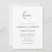 Monogramm Halbschaden Minimal Schwarz & Weiß Hochz Einladung (Vorderseite)