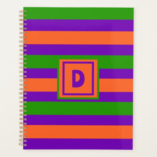 Monogramm Halloween Lila Orange & Green Planer (Vorderseite)