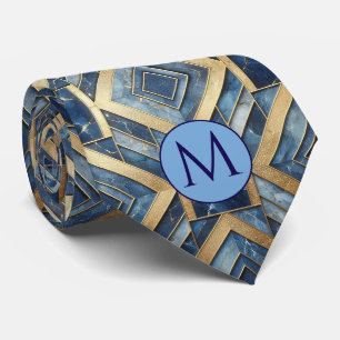 Monogramm-Halstuch aus falscher Seide Blau + Gol Krawatte