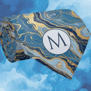 Monogramm-Halstuch aus falscher Seide Blau + Gol Krawatte