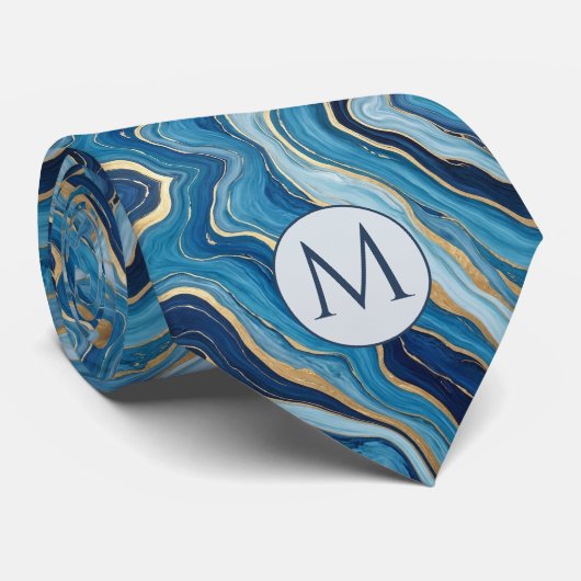 Monogramm-Halstuch aus Faux-Seide | Blau + Goldmar Krawatte (Gerollt)