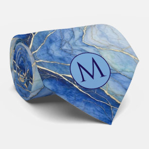 Monogramm-Halstuch aus Faux-Seide Blau + Goldmar Krawatte