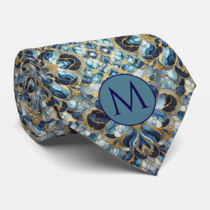 Monogramm-Halstuch aus Faux-Seide Blau + Goldmar Krawatte