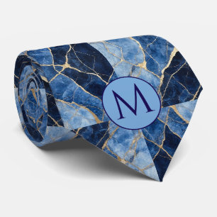 Monogramm-Halstuch aus Faux-Seide Blau + Goldmar Krawatte