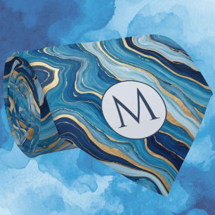 Monogramm-Halstuch aus Faux-Seide Blau + Goldmar Krawatte
