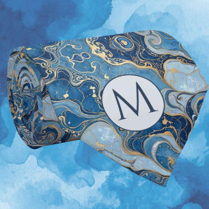Monogramm-Halstuch aus Faux-Seide Blau + Goldmar Krawatte