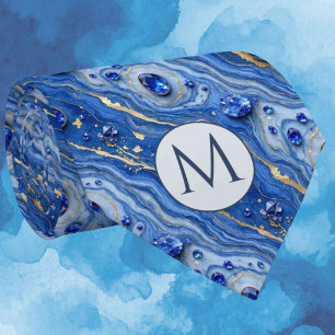 Monogramm-Halstuch aus Faux-Seide Blau + Goldmar Krawatte