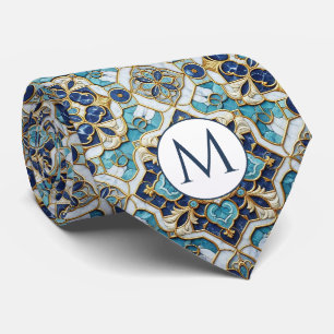 Monogramm-Halstuch aus Faux-Seide Blau + Goldmar Krawatte
