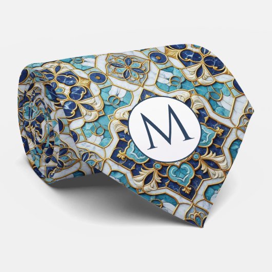 Monogramm-Halstuch aus Faux-Seide | Blau + Goldmar Krawatte (Gerollt)