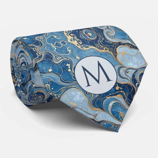 Monogramm-Halstuch aus Faux-Seide | Blau + Goldmar Krawatte (Gerollt)