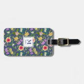 Monogramm handbemalter tropischer Blume Gepäckanhänger (Vorderseite horizontal)