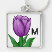 Monogramm handgemalte violette Tulpe Schlüsselanhänger (Vorne)