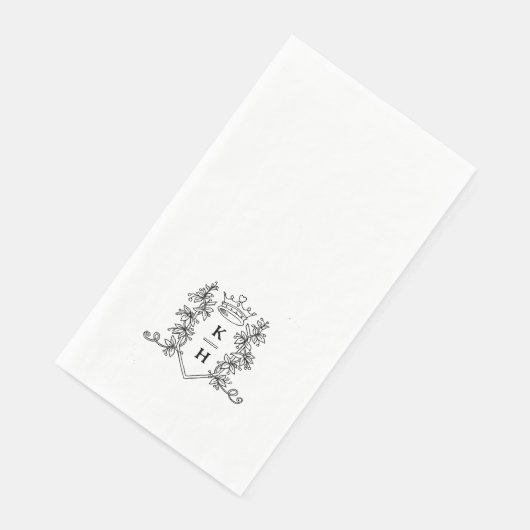 Monogramm handgezeichnetes Wappen Schwarz-weiße Ho Serviette (Ecke)
