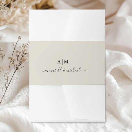 Monogramm, Handschrift, Elegant Taupe Einladungsbanderole