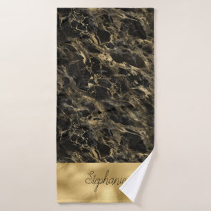 Monogramm-Handtuch aus schwarzem und goldfarbenem  Badehandtuch
