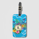 Monogramm hawaiianische tropische Blume und Schmet Gepäckanhänger (Vorderseite Vertikal)