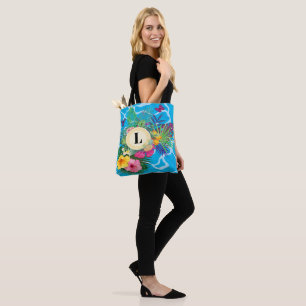 Monogramm hawaiianische tropische Blume und Schmet Tasche