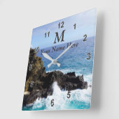 Monogramm-hawaiische Ozean-Uhr Ihr Name, Foto Quadratische Wanduhr (Winkel)