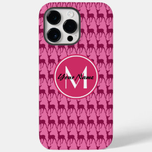 Monogramm Heiß rosa Hirsch, Personalisierter Name Case-Mate iPhone 14 Pro Max Hülle