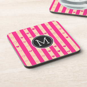 Monogramm heiße rosa Streifen modernes Herz Muster Getränkeuntersetzer