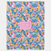 Monogramm heißrosa Aquarelltuch-Preppy-Blume Fleecedecke (Vorderseite)