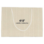 Monogramm Hellbeiger Jute Grau Typografie Große Geschenktüte (Rückseite)