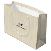 Monogramm Hellbeiger Jute Grau Typografie Große Geschenktüte (Rückseite Schrägansicht)