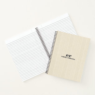 Monogramm Hellbeiger Jute Grau Typografie Notizblock