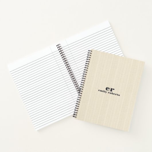 Monogramm Hellbeiger Jute Grau Typografie Notizblock (Innenseite)