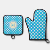Monogramm hellblau kariert ofenhandschuh & Topflappen-Set (Vorderseite)