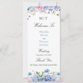 Monogramm Hellblau Rosa Hortensien Hochzeitsprogra (Vorderseite)