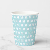 Monogramm hellblau weiß Anfangsmodernes Muster Pappbecher (Vorderseite)