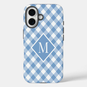 Monogramm hellblau-weiß kariert iPhone 16 hülle