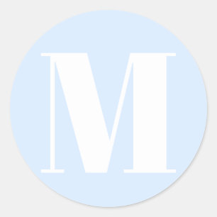 Monogramm hellblau weiße Anfangsnummer  Runder Aufkleber