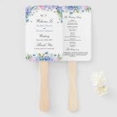 Monogramm Hellblaue Hortensien-Hochzeitsprogramm Fächer (Vorne und Hinten)