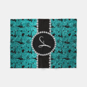 Monogramm helle Aqua-Glitzer-Turnherzen Fleecedecke (Vorderseite (Horizontal))