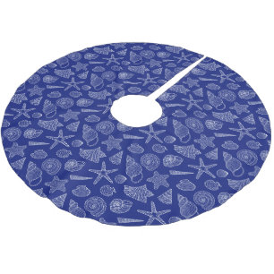 Monogramm-helles blaues Muschel-Muster Polyester Weihnachtsbaumdecke