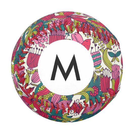 Monogramm Helles Blumenmuster Baseball (Vorderseite Links)