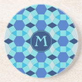 Monogramm helles dunkelblaues Muster Sandstein Untersetzer (Vorne)