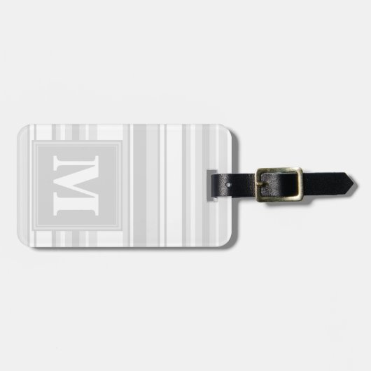 Monogramm hellgraue Streifen Gepäckanhänger (Vorderseite horizontal)