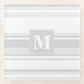 Monogramm hellgraue Streifen Glasuntersetzer (Vorderseite)