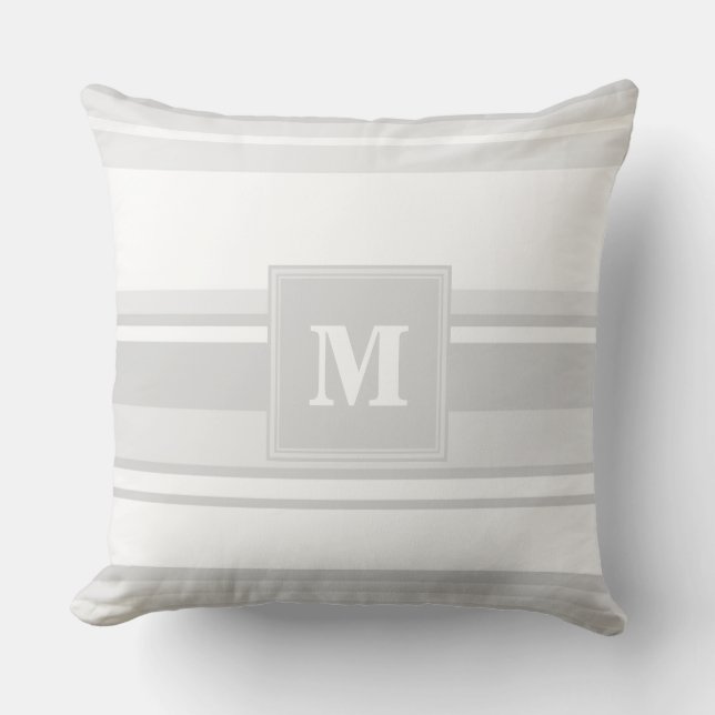 Monogramm hellgraue Streifen Kissen (Vorderseite)