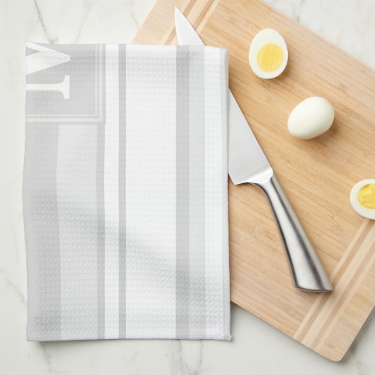 Monogramm hellgraue Streifen Küchentuch (Viertel Falte)